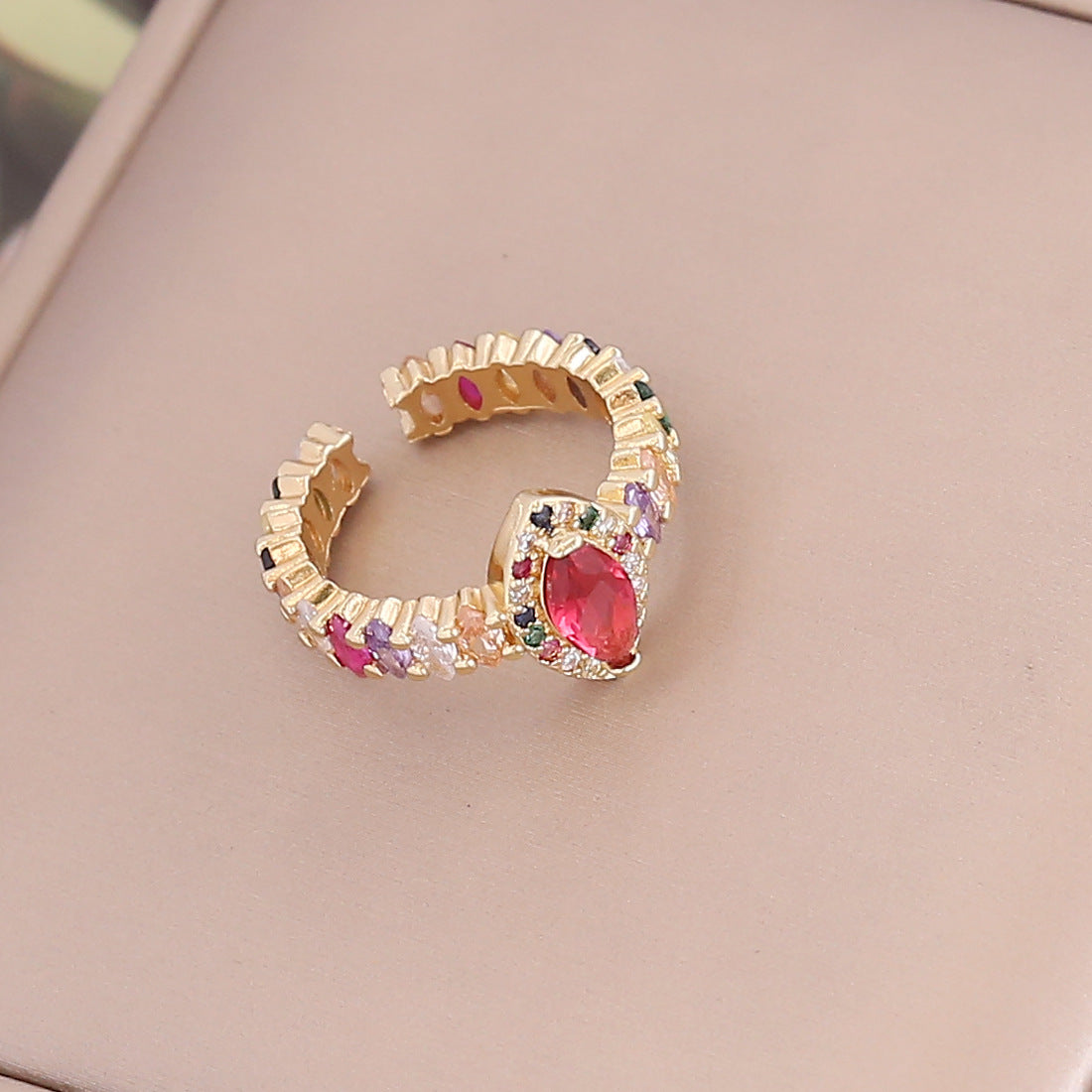 18k Fashion Vintage Copper Micro-inlaid Zircon Rainbow Ring Wholesale Gooddiy