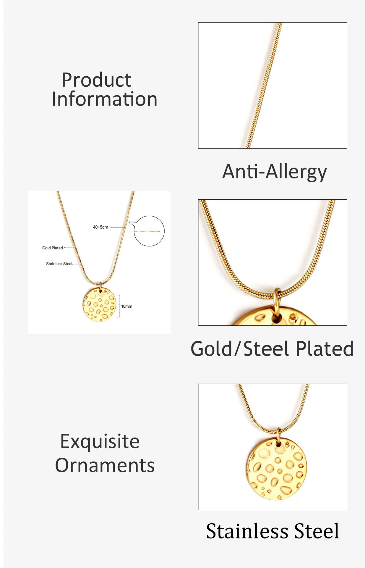 Retro Irregular Geometric Stainless Steel Plating Gold Plated Pendant Necklace