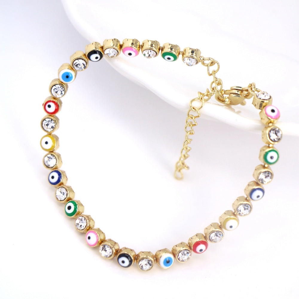 Fashion Micro-inlaid Zircon Oil Drip Eye Color Drip Oil Devil Eye Copper Bracelet