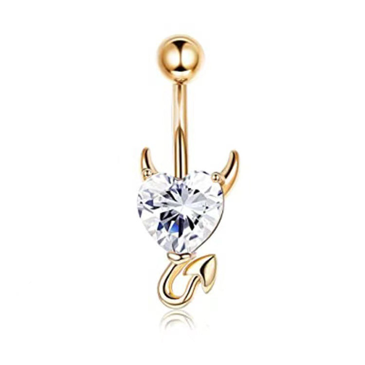 Simple Style Heart Shape Titanium Steel Inlay Zircon Belly Ring 1 Piece