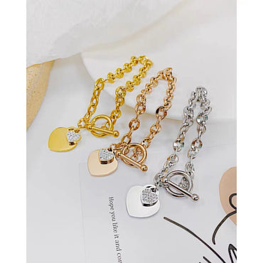 Simple Style Heart Shape Titanium Steel Inlay Zircon Bracelets 1 Piece