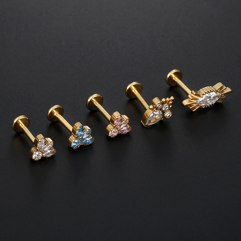 Fashion Flower Titanium Steel Plating Zircon Lip Stud 1 Piece