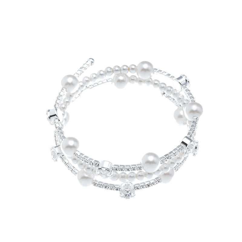 Fashion Rhinestone Pearl Multi-layer Winding Bracelet