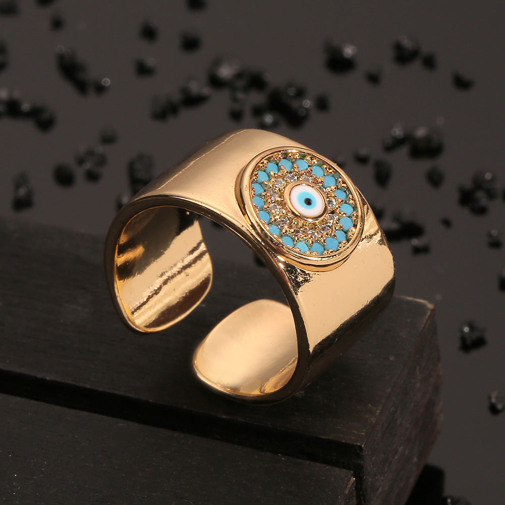 Copper Plated Real Gold Micro-inlaid Zircon Wide Round Tail Ring Source