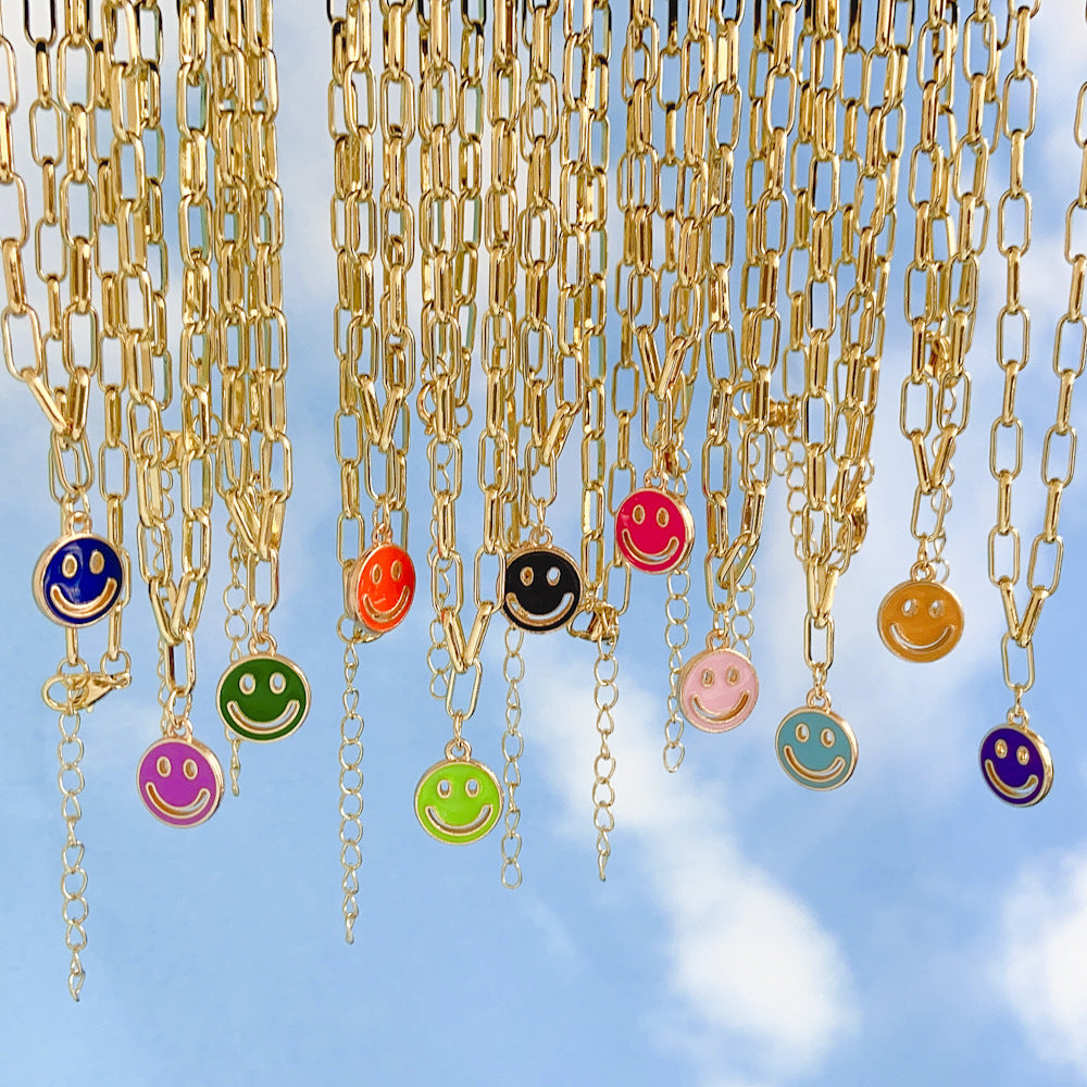 Wholesale New Dripping Smiley Face Pendent Alloy Necklace Gooddiy