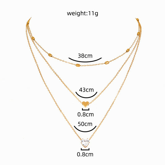 European And American Jewelry Simple Heart Zircon Pendant Metal Love Multilayer Necklace