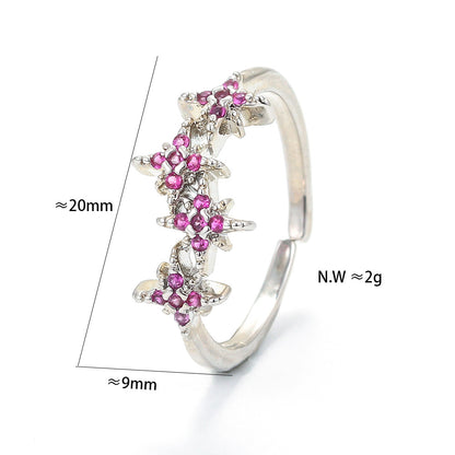 Wholesale Jewelry Colored Five-pointed Star Copper Micro-inlaid Zircon Opening Ring Gooddiy