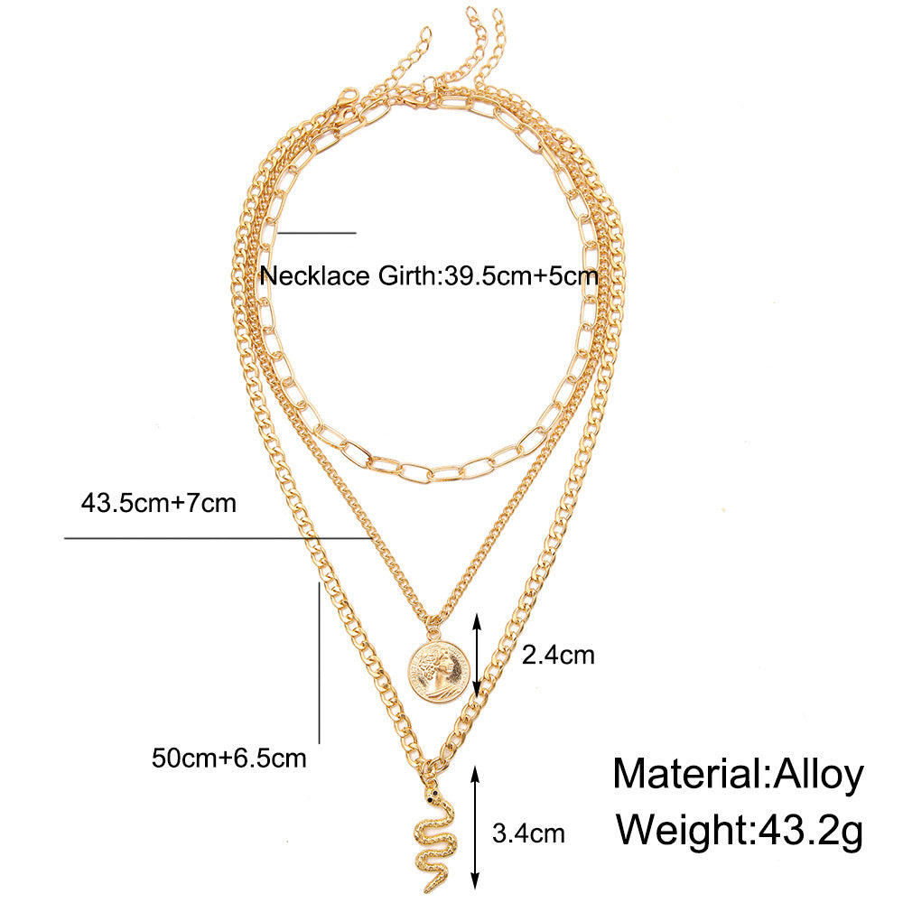 Fashion Snake Alloy Plating Layered Necklaces