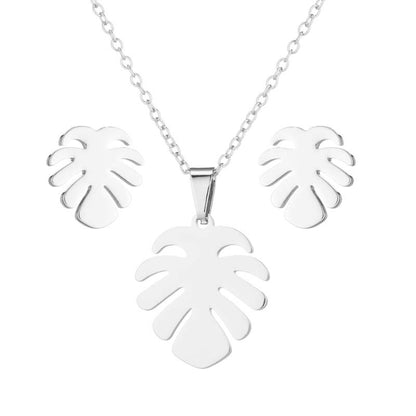 1 Set Fashion Leaves Stainless Steel Plating Earrings Necklace