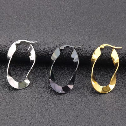 1 Pair Simple Style Irregular Plating Titanium Steel Hoop Earrings