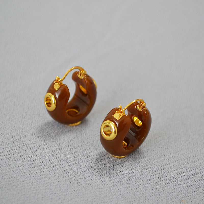 1 Pair Vintage Style Color Block Plating Arylic Copper Hoop Earrings