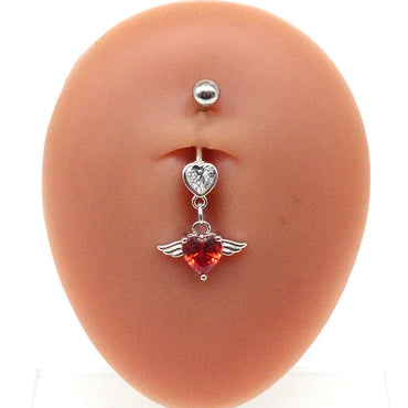 Fashion Heart Shape Stainless Steel Plating Zircon Belly Ring