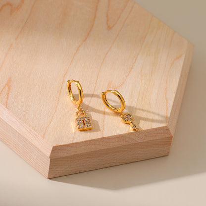 New Inlaid Zircon Love Key Lock Design Earrings