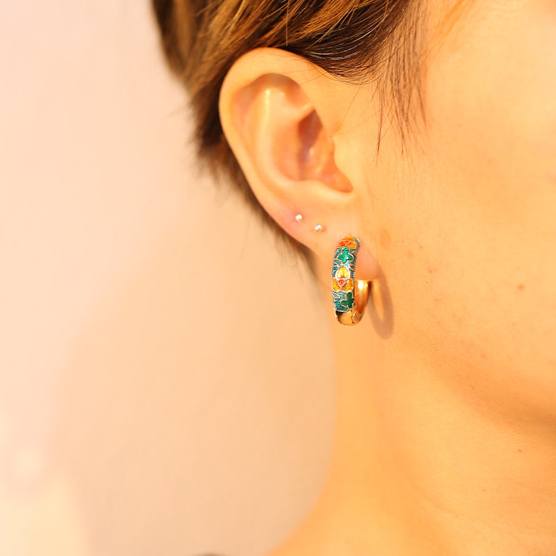 Fashion Flower Copper Enamel Plating Hoop Earrings 1 Pair