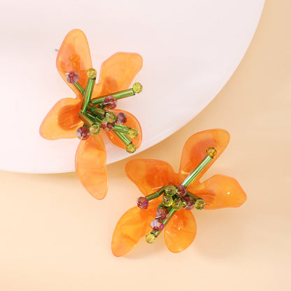 Fashion Flower Plastic Beaded Women's Ear Studs 1 Pair