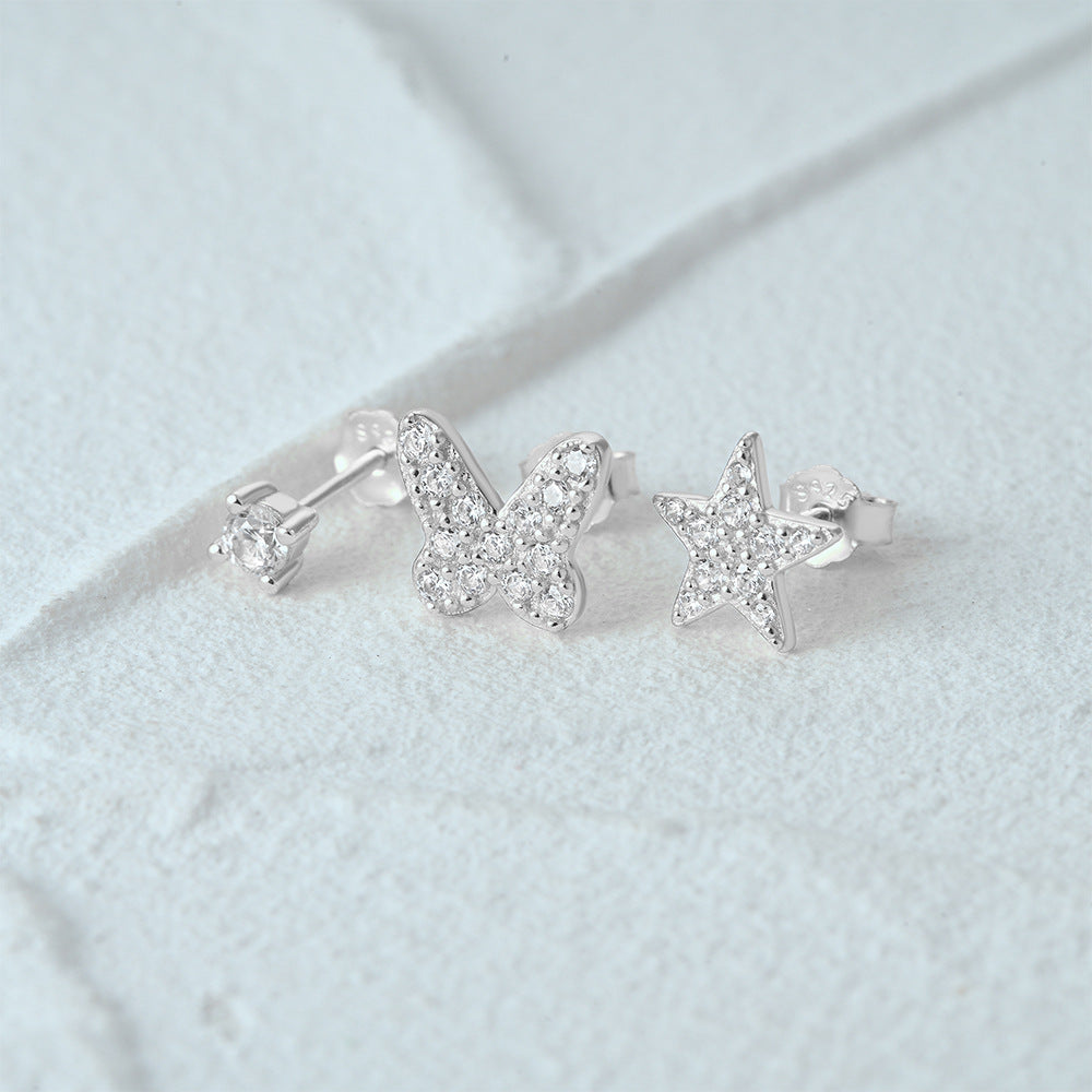 1 Set Simple Style Star Butterfly Plating Sterling Silver Ear Studs