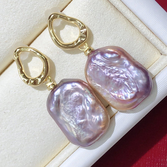 1 Pair Elegant Korean Style Geometric Freshwater Pearl Copper Drop Earrings