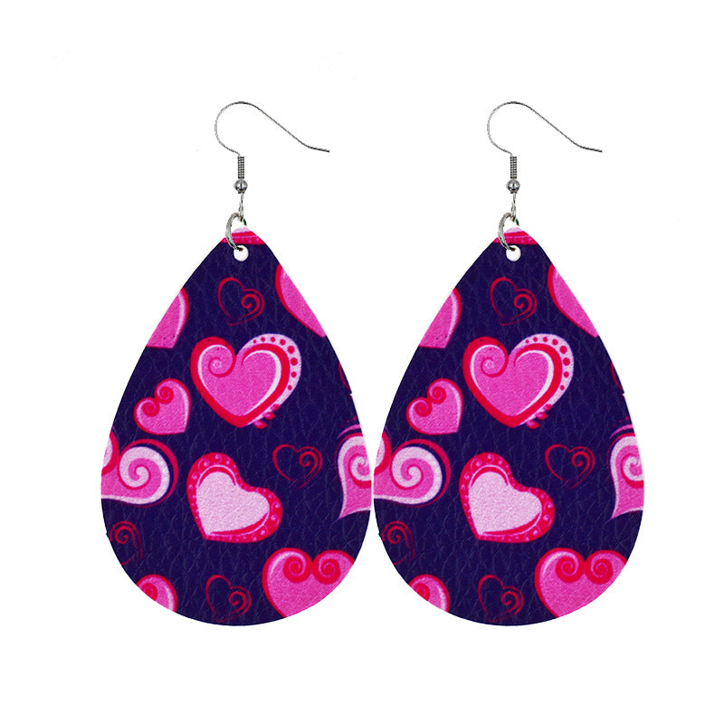 1 Pair Elegant Classic Style Water Droplets Heart Shape Pu Leather Drop Earrings