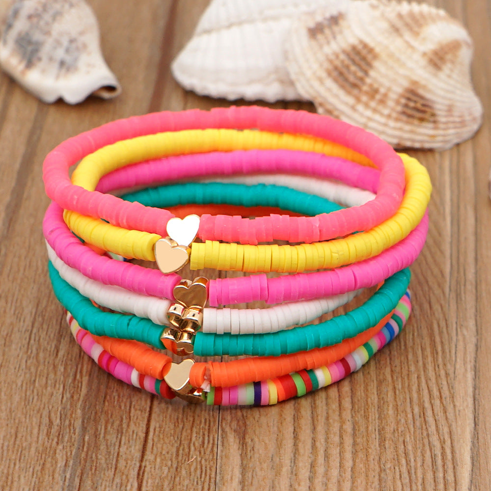 Bohemian Style Color Elastic Rope Heart Bracelet