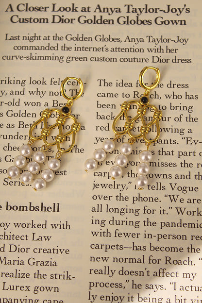 1 Pair Elegant Retro Geometric Plating Inlay Copper Artificial Pearls Drop Earrings