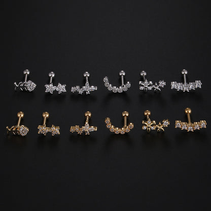 Fashion Star Stainless Steel Star Zircon Ear Studs 1 Piece