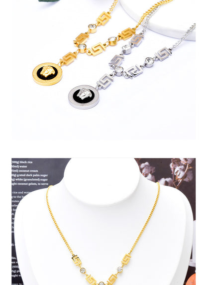 Fashion Letter Titanium Steel Inlay Zircon Pendant Necklace