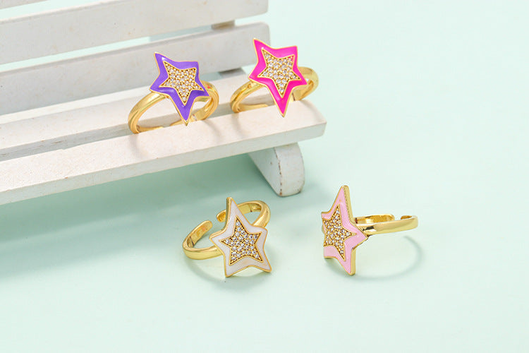 Wholesale Jewelry Drop Oil Five-pointed Star Copper Ring Gooddiy