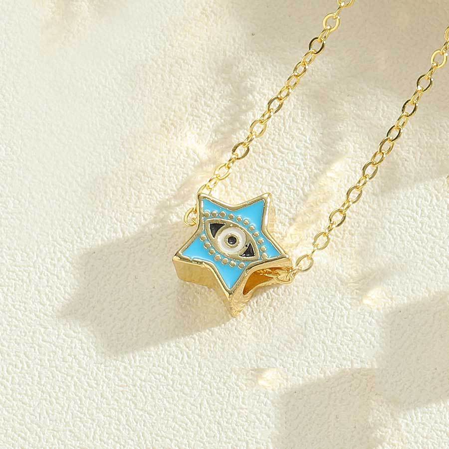 European and American hot-selling drip oil three-dimensional five-pointed star devil's eye pendant neck chainclavicle chain niche fashion necklace wholesale