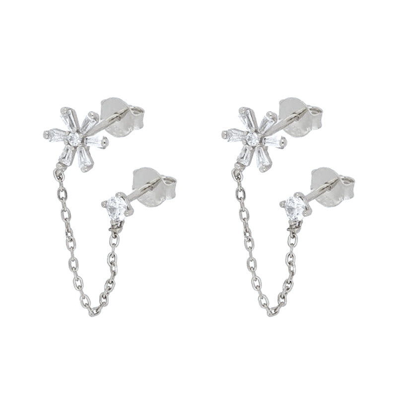 S925 Silver Needle Simple Inlaid Zircon Flower Earrings