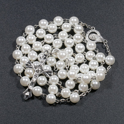 Retro Cross Imitation Pearl Alloy Women's Pendant Necklace Long Necklace