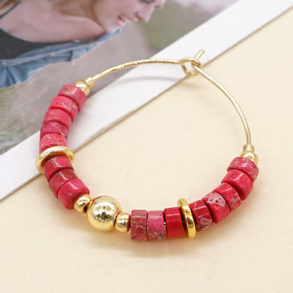 1 Pair Bohemian Geometric Beaded Alloy Women's Hoop Earrings