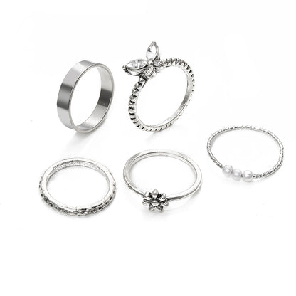Retro Hollow Butterfly Creative Simple Alloy Chain Opening Ring Set 4 Pieces