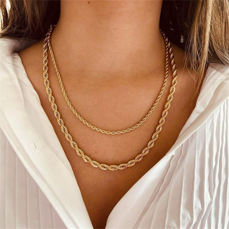 New Fashion Twist Chain 14k Gold Plated Stainless Steel Necklace