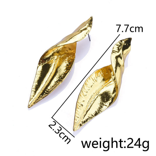 1 Pair Simple Style Leaf Polishing Metal Ear Studs