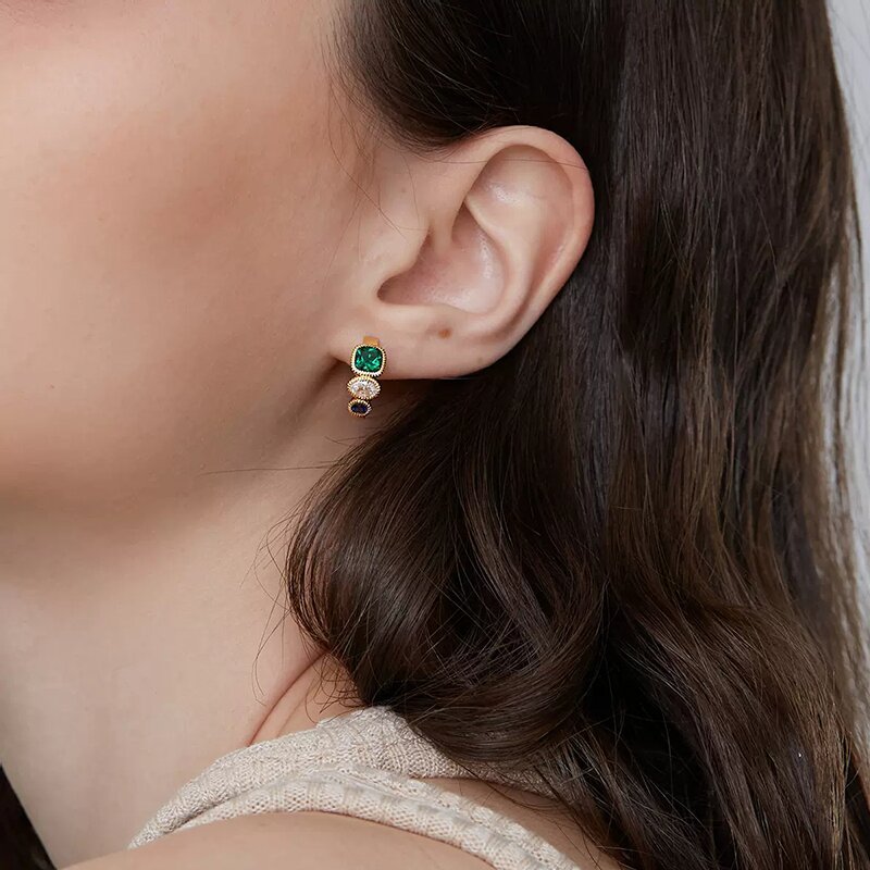 1 Pair Vintage Style Shiny Geometric Inlay Copper Zircon Earrings