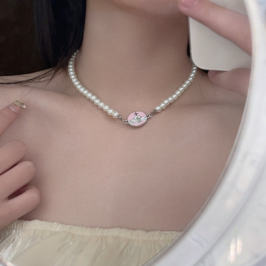 Women's Sweet And Cool Style Planet Imitation Pearl Alloy Necklace Necklaces