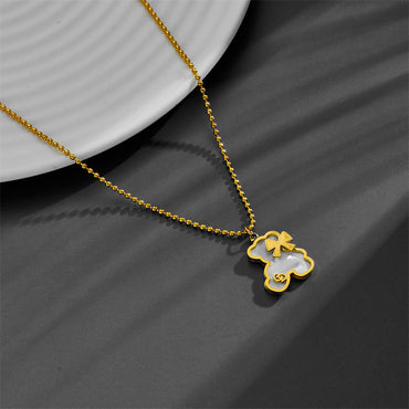 Wholesale Sweet Bear Bow Knot Titanium Steel Inlay Shell Earrings Necklace