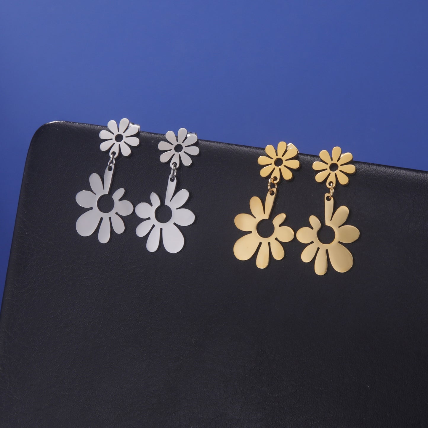 1 Pair Simple Style Flower Plating Stainless Steel Drop Earrings