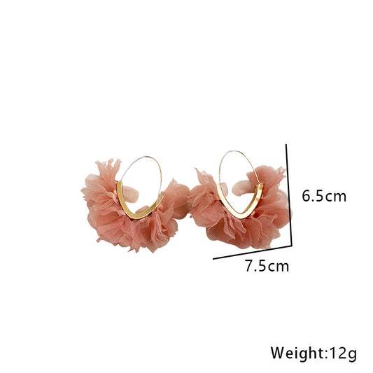 Korean Style Flower Alloy Cloth Handmade Women's Drop Earrings
