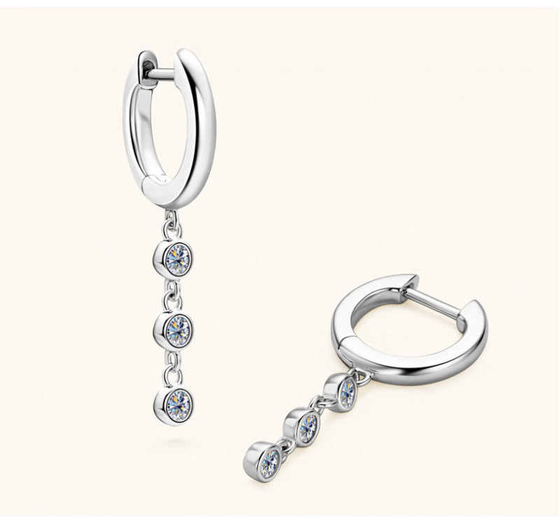Simple Style Geometric Sterling Silver Gra Plating Inlay Moissanite Drop Earrings