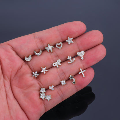 1 Piece Simple Style Star Heart Shape Anchor Inlay Copper Zircon Ear Studs