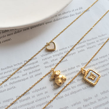 Fashion Letter Heart Shape Butterfly Titanium Steel Inlay Zircon Pendant Necklace