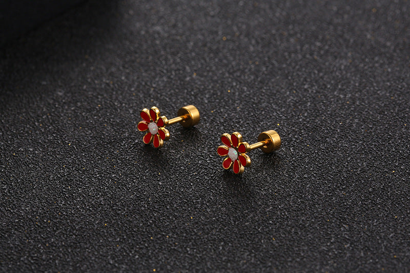 Simple Style Flower Titanium Steel No Inlaid Earrings Ear Studs