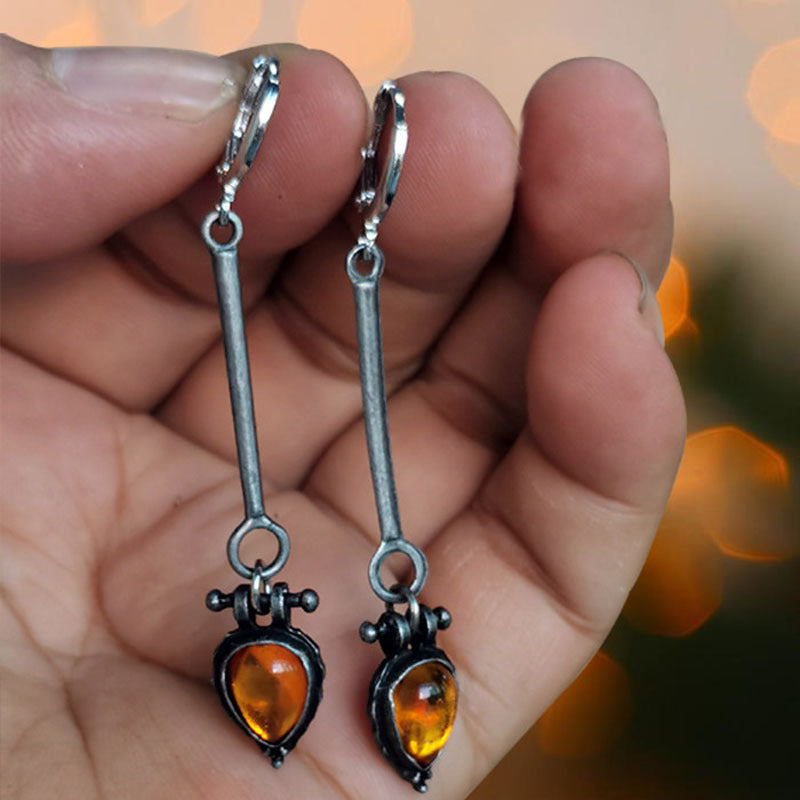 1 Pair Retro Water Droplets Plating Inlay Alloy Amber Drop Earrings