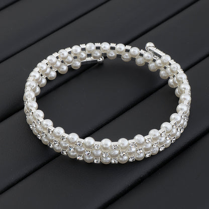 Fashion Rhinestone Pearl Multi-layer Winding Bracelet