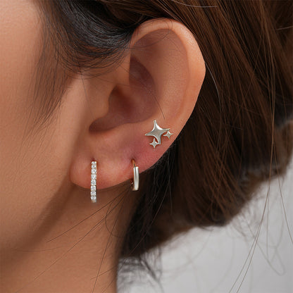 1 Set Simple Style Star Butterfly Plating Sterling Silver Hoop Earrings Ear Studs