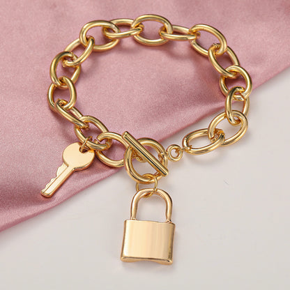 Punk Style Thick Chain Key Lock Pendant Alloy Anklet