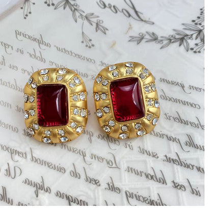 Retro Geometric Alloy Inlay Artificial Gemstones Rhinestones Women's Ear Studs 1 Pair