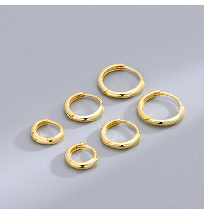 1 Pair Simple Style Circle Solid Color Plating Sterling Silver White Gold Plated Gold Plated Hoop Earrings