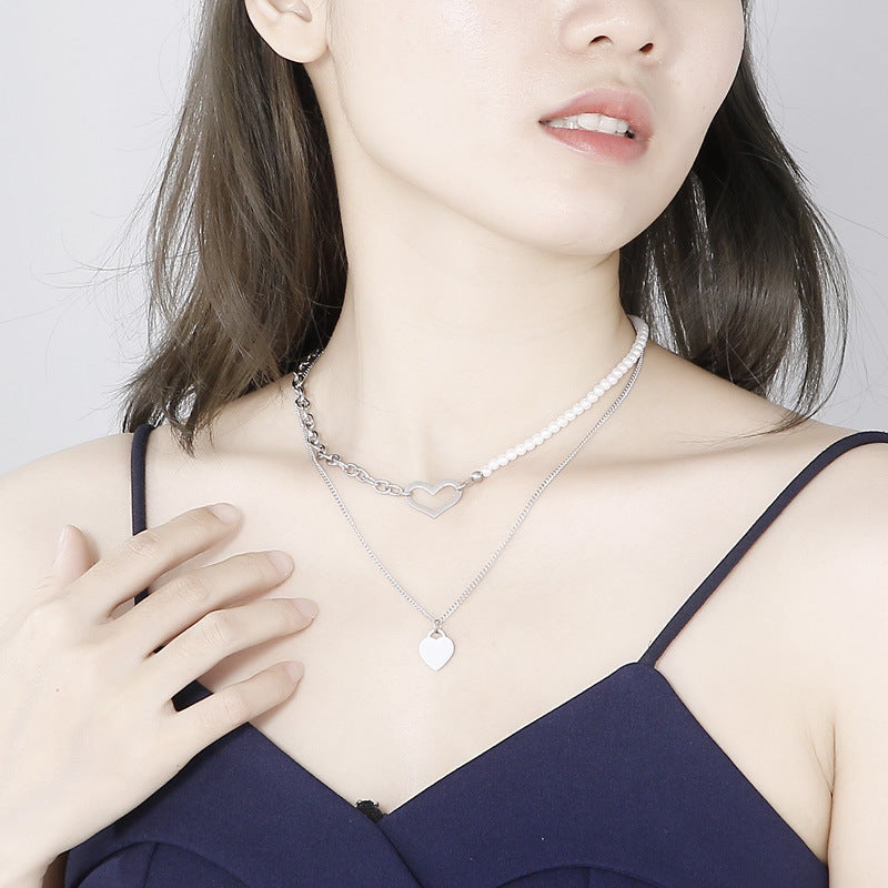 Fashion Heart Shape Titanium Steel Layered Necklaces Plating Stainless Steel Necklaces